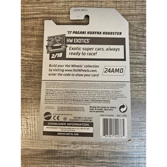 Hot Wheels '17 Pagani Huayra Roadster -- ITEM #2127 - Picture 2 of 2